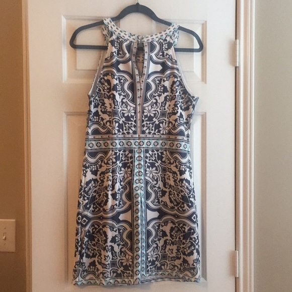 Black, white, turquoise printed ShopHope's dress - Picture 4 of 5